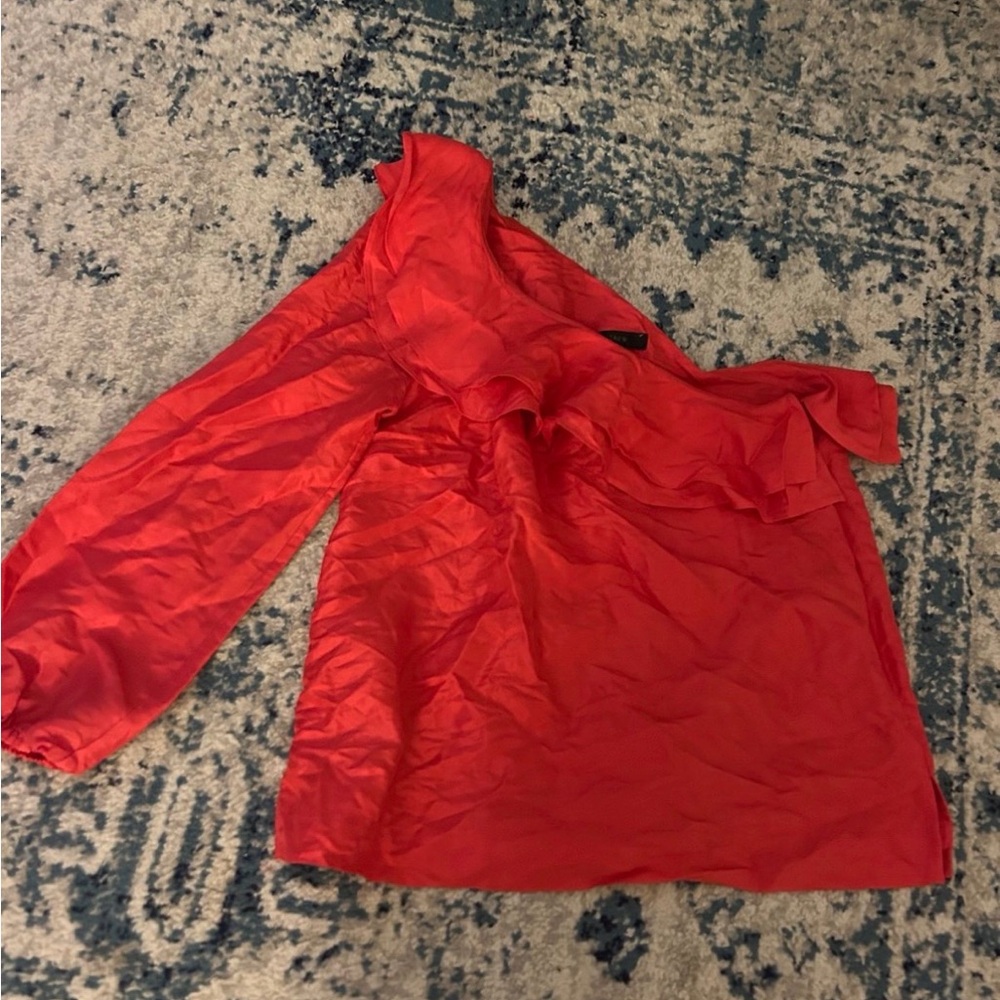 J. Crew Vibrant Red One-Shoulder Blouse